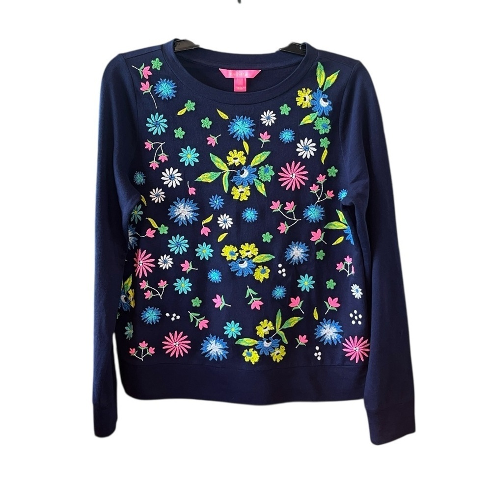 Lilly Pulitzer Rami Floral Embroidered Sweatshirt Sz Smal - Picture 4 of 11